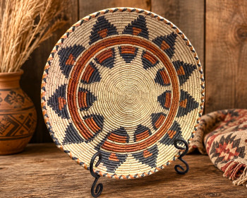 Hand Coiled Flat Basket w/ Stand