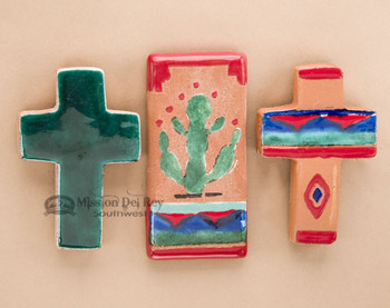 Glazed Saltillo Tile & Cross Magnet Set