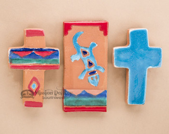 Glazed Saltillo Tile & Cross Magnet Set