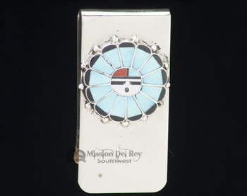 Sterling Silver Zuni Indian Money Clip - Turquoise Sunface