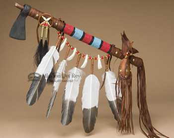 Tigua Indian Feather Draped Iron Head Tomahawk
