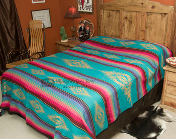 Southwestern Bedspread Saltillo Turquoise -Front