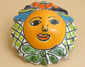 Authentic Rustic Hand Painted Talavera Sun 4.5" (p500)