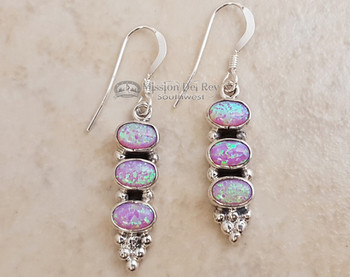 Native American Navajo Silver Earrings - Triple Opal