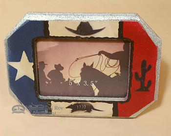 Rustic Western Style Picture Frame - Cactus & Cowboy Hat