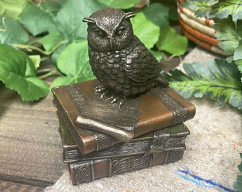 Bronze Metal Art -Owl On Books