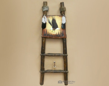 Hand Painted Hide Rack & Log Kiva Ladder -Eagle