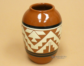 Native American Glazed Clay Jar Vase 6.5" -Lakota