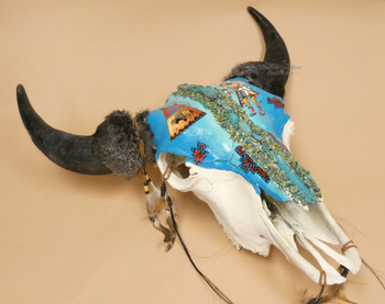 Painted Buffalo Skull -Turquoise