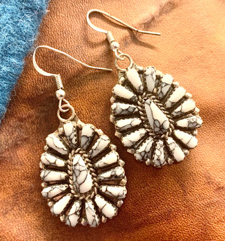 Navajo White Buffalo and Silver Needle Point Earrings