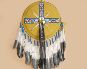 Native American Tigua Leather Beaded Shield