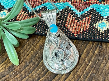 Native American Silver Eagle Pendant Necklace 24" -Navajo