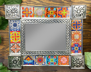 Mexican Tin & Talavera Tile Mirror
