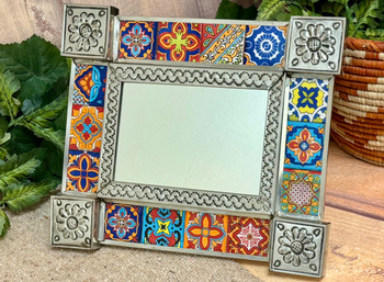 Mexican Tin & Talavera Tile Mirror