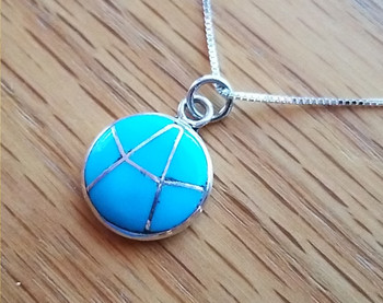 Inlaid Silver Pendant Necklace 18" -Turquoise