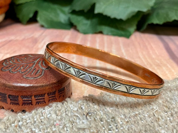 Inlayed Sterling Silver Copper Bangle -Zuni