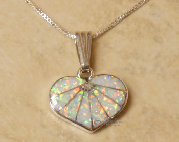 Native American Zuni Pendant Opal Heart Necklace 20"