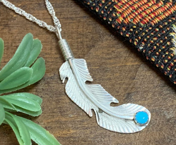 Native American Silver Feather Necklace