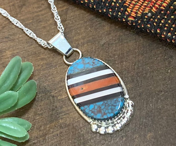 Zuni Sterling Silver Inlay Necklace