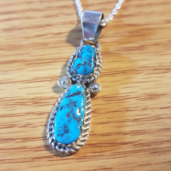 Turquoise Silver Pendant Necklace 20" -Zuni