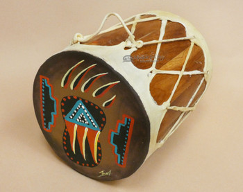 Native American Tarahumara Indian Painted Drum - Bear Paw