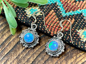 Native American Navajo Silver Earrings - Opal