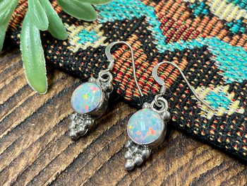 Native American Sterling Silver Earrings - Opal