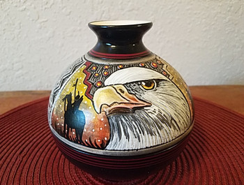 Native American Etched Clay Pottery -Eagle