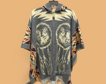 Mexican Blanket Poncho - Dreamcatcher Wolf