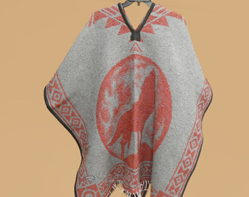 Mexican Style Blanket Poncho -Red/Grey Wolf