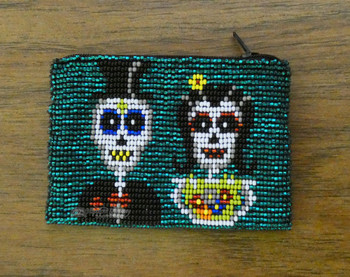 Seed Bead Day of the Dead Coin Purse -Skeleton Couple