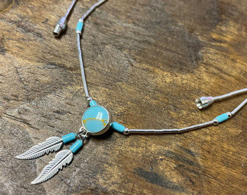 Southwest Silver Necklace -Feather Pendant