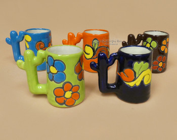 Assorted Cactus Handle Hand Painted Talavera Mugs