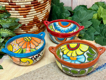 Hand Painted Mexican Talavera Salsa Bowls w/ Handles