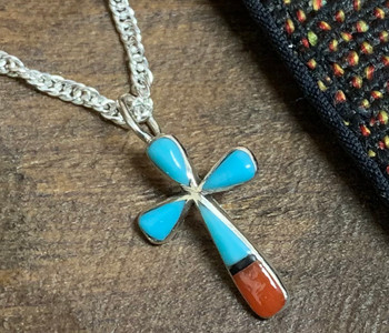 Inlaid Silver Cross Necklace