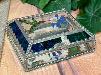 Etched Antique Stained Glass Jewelry Box