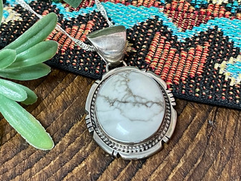 Navajo Indian Silver Pendant Necklace -White Buffalo