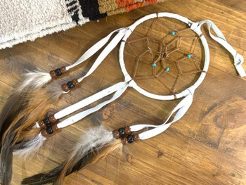 Navajo Deer Skin Dreamcatcher 4" -White