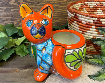 Hand Painted Talavera Cat Planter