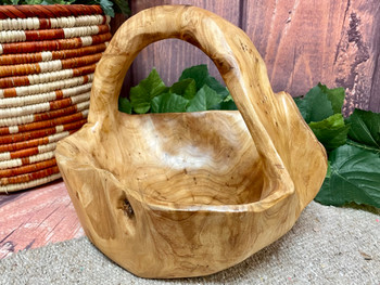 Rustic Hand Carved Tree Root Basket