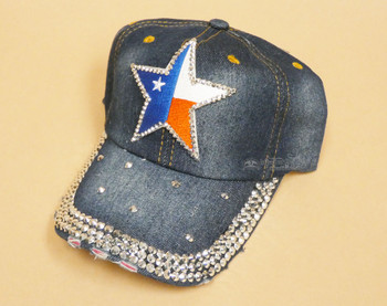 Denim Rhinestone Baseball Cap -Texas Star