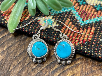 Native American Navajo Handcrafted Silver & Turquoise Earrings