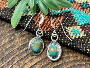 Native American Navajo Handcrafted Silver & Turquoise Earrings