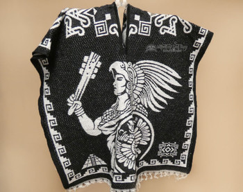 Aztec Warrior Blanket Poncho -Black