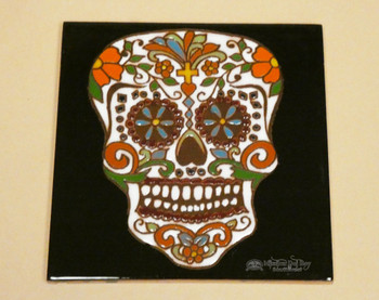 Mexican Day of the Dead Skull Tile -Black