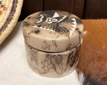 Navajo Etched Horsehair Jewelry Box -Hummingbird