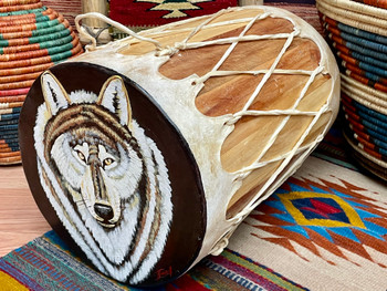 Painted Tarahumara Indian Drum -Wolf