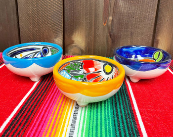 Hand Painted Mexican Talavera Footed Bowls