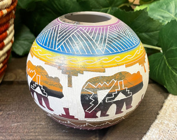 Rainbow Horsehair Etched Ball Vase