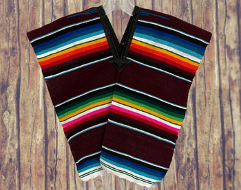 Child's Southwestern Serape Poncho 17"x19" -Burgundy